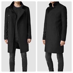 ALL SAINTS Banner Overcoat Coat Men S/36 Black Italian Cloth Wool Blend Classic